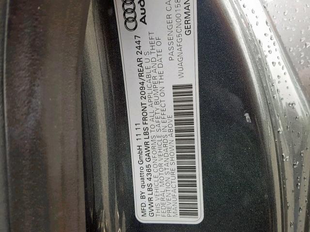 WUAGNAFG5CN001584 - 2012 AUDI R8 5.2 QUA GRAY photo 10