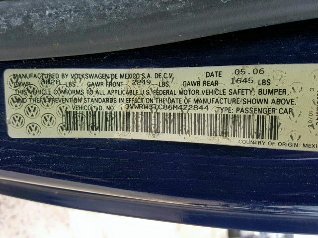 3VWRW31C86M422844 - 2006 VOLKSWAGEN NEW BEETLE ლურჯი ფოტო 10