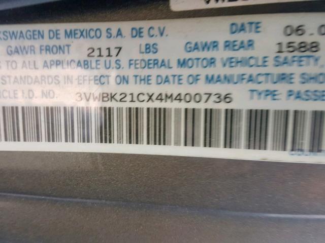 3VWBK21CX4M400736 - 2004 VOLKSWAGEN NEW BEETLE SILVER photo 10