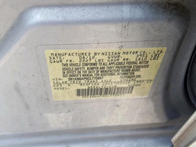 3N1AB6AP0CL775857 - 2012 NISSAN SENTRA 2.0 SILVER photo 10