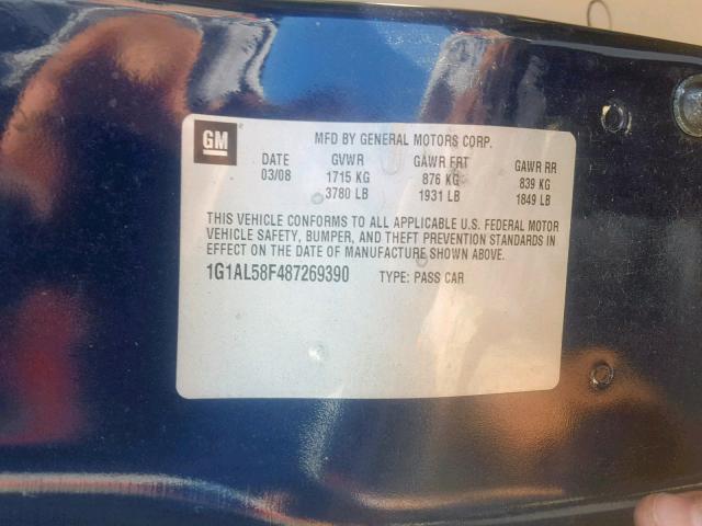 1G1AL58F487269390 - 2008 CHEVROLET COBALT LT BLUE photo 10