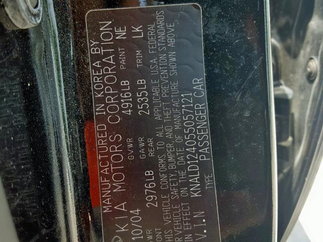 KNALD124055057121 - 2005 KIA AMANTI BLACK photo 10