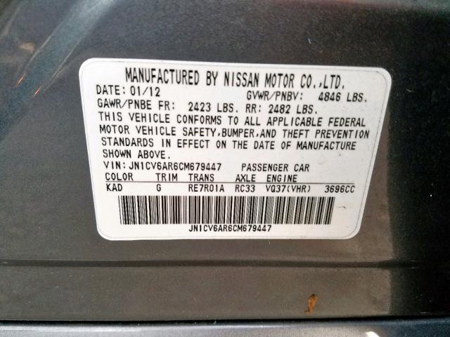 JN1CV6AR6CM679447 - 2012 INFINITI G37 GRAY photo 10