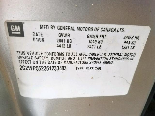 2G2WP552361233403 - 2006 PONTIAC GRAND PRIX SILVER photo 10