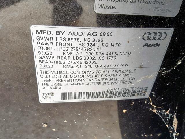 WA1BV94L27D045439 - 2007 AUDI Q7 4.2 QUA GRAY photo 10