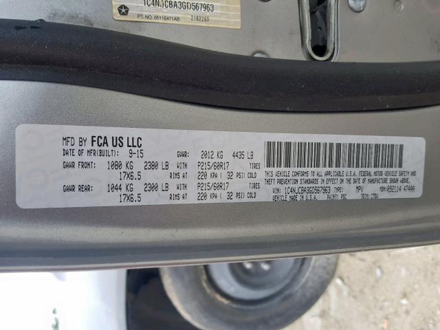 1C4NJCBA3GD567963 - 2016 JEEP COMPASS SP 银色 照片 10