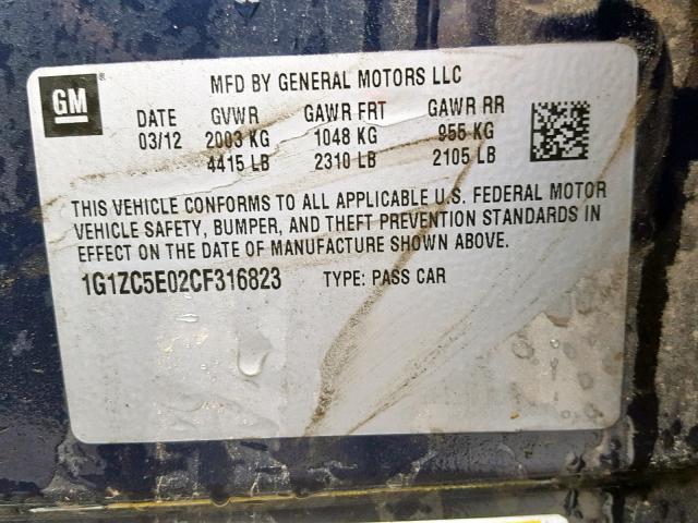 1G1ZC5E02CF316823 - 2012 CHEVROLET MALIBU 1LT 蓝色 照片 10