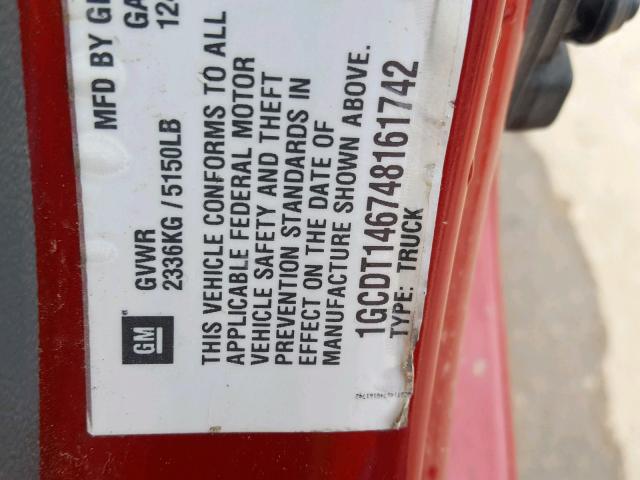 1GCDT146748161742 - 2004 CHEVROLET COLORADO RED photo 10