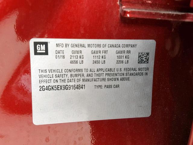 2G4GK5EX9G9164841 - 2016 BUICK REGAL RED photo 10