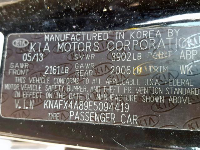 KNAFX4A89E5094419 - 2014 KIA FORTE EX BLACK photo 10