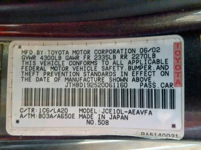 JTHBD192520061160 - 2002 LEXUS IS 300 GRAY photo 10