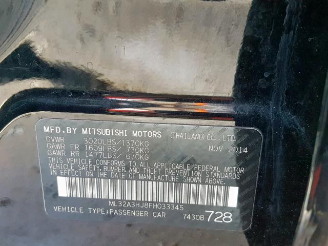 ML32A3HJ8FH033345 - 2015 MITSUBISHI MIRAGE DE BLACK photo 10