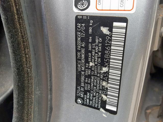 WBANA535X5B861296 - 2005 BMW 525 I GRAY photo 10