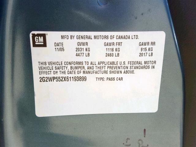 2G2WP552X61193899 - 2006 PONTIAC GRAND PRIX BLUE photo 10