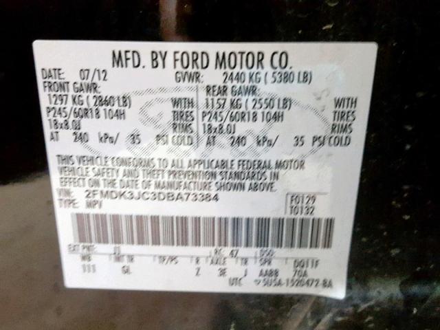 2FMDK3JC3DBA73384 - 2013 FORD EDGE SEL BLACK photo 10