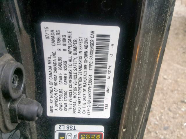 2HGFG3B00FH530964 - 2015 HONDA CIVIC EXL 黑色 照片 10