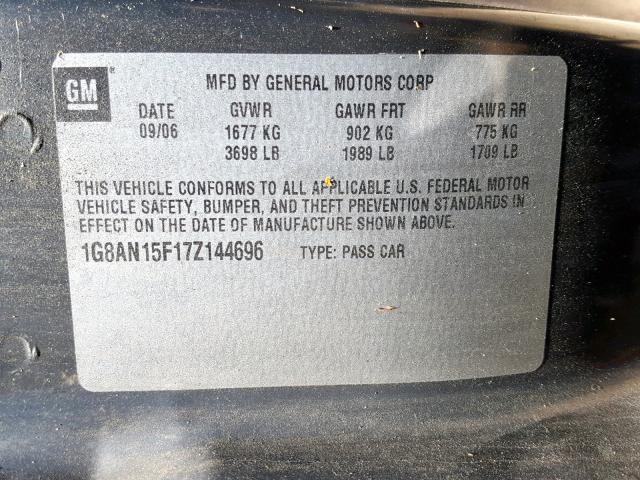 1G8AN15F17Z144696 - 2007 SATURN ION LEVEL BLACK photo 10