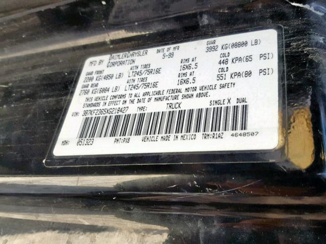 3B7KF2365XG218427 - 1999 DODGE RAM 2500 BLACK photo 10