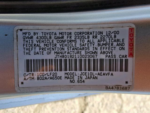 JTHBD182110023067 - 2001 LEXUS IS 300 GRAY photo 10