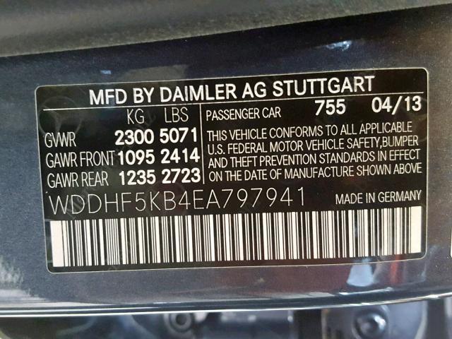 WDDHF5KB4EA797941 - 2014 MERCEDES-BENZ E 350 GRAY photo 10