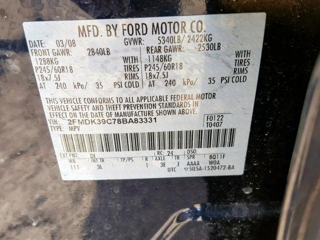 2FMDK39C78BA83331 - 2008 FORD EDGE LIMIT BLUE photo 10