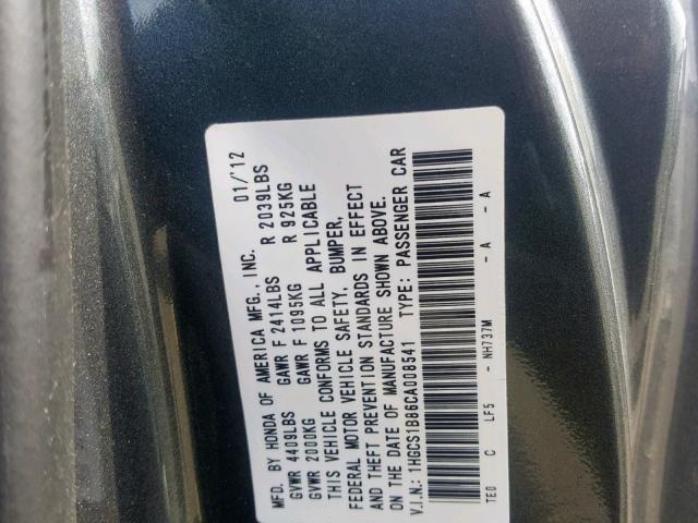 1HGCS1B86CA008541 - 2012 HONDA ACCORD EXL GRAY photo 10