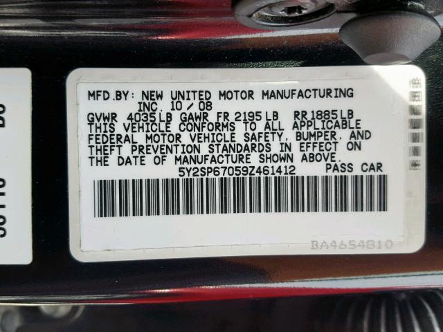 5Y2SP67059Z461412 - 2009 PONTIAC VIBE BLACK photo 10