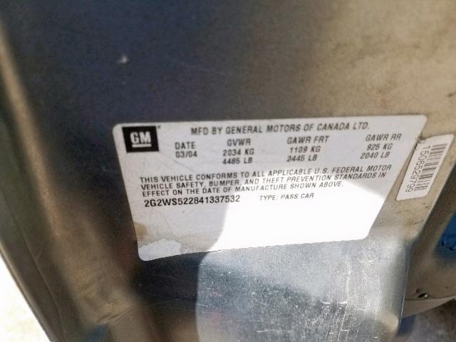 2G2WS522841337532 - 2004 PONTIAC GRAND PRIX CHARCOAL photo 10