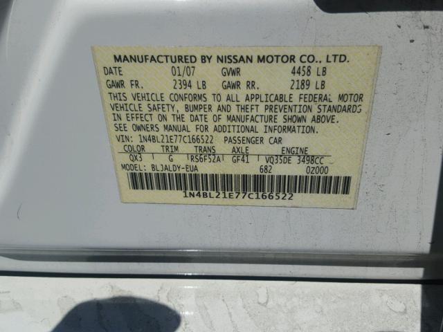 1N4BL21E77C166522 - 2007 NISSAN ALTIMA 3.5 WHITE photo 10