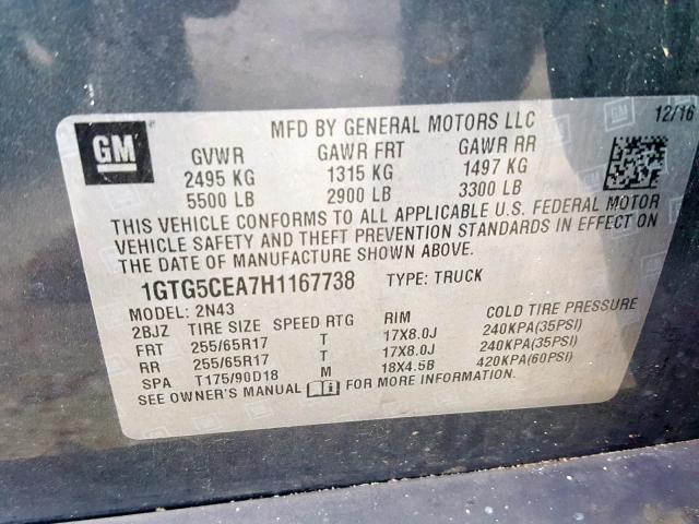 1GTG5CEA7H1167738 - 2017 GMC CANYON SLE GRAY photo 10