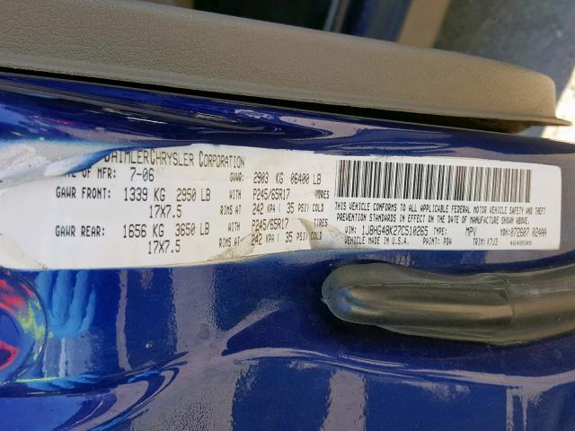 1J8HG48K27C510265 - 2007 JEEP COMMANDER BLUE photo 10