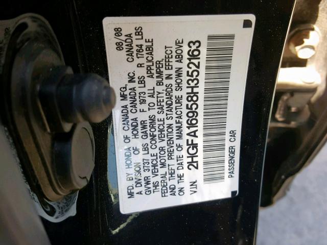 2HGFA16958H352163 - 2008 HONDA CIVIC EXL BLACK photo 10