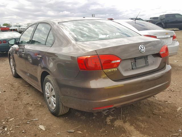 3VW2K7AJ3BM335186 - 2011 VOLKSWAGEN JETTA BASE BROWN photo 3