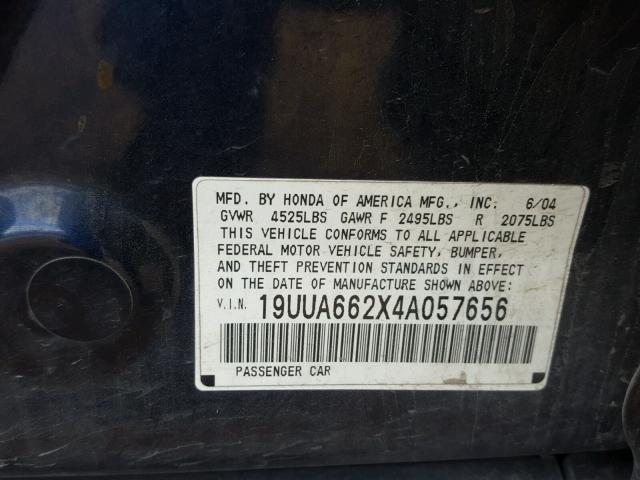 19UUA662X4A057656 - 2004 ACURA TL BLUE photo 10