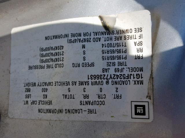 1G1JF5242Y7236631 - 2000 CHEVROLET CAVALIER L SILVER photo 10