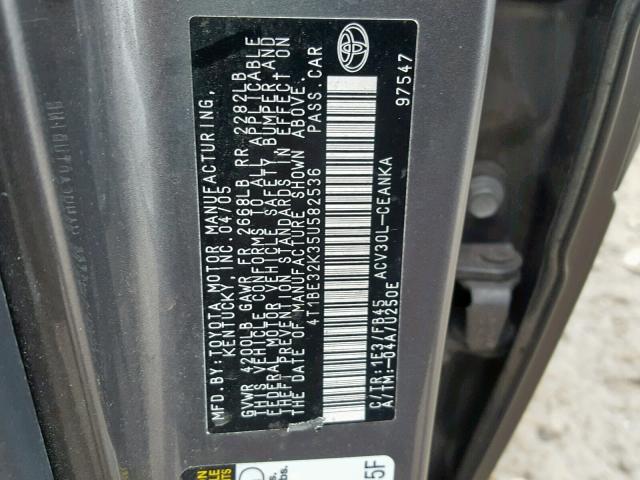 4T1BE32K35U582536 - 2005 TOYOTA CAMRY LE GRAY photo 10