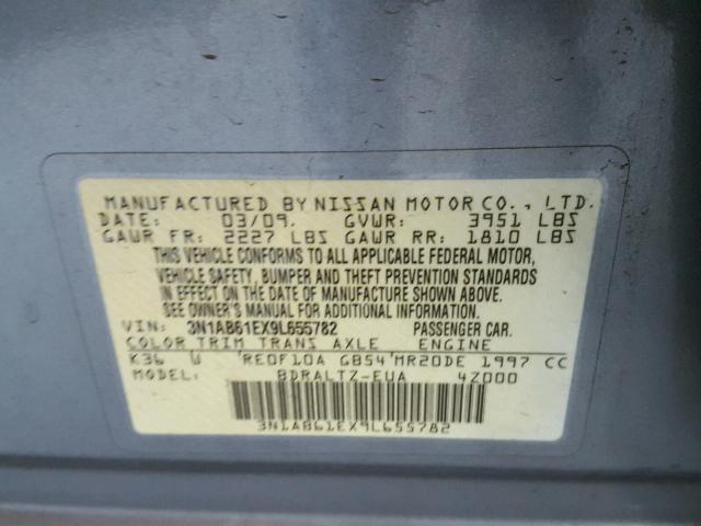 3N1AB61EX9L655782 - 2009 NISSAN SENTRA 2.0 SILVER photo 10