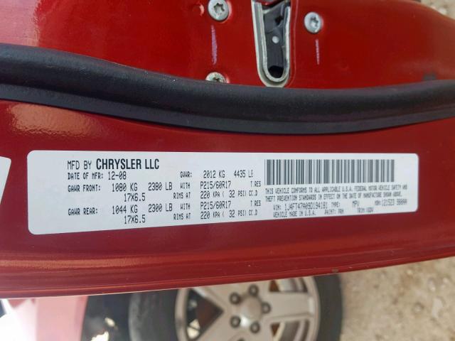 1J4FT47A09D194181 - 2009 JEEP COMPASS SP წითელი ფოტო 10