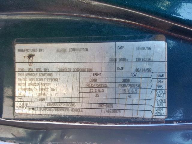 2B6HB21Y2TK186306 - 1996 DODGE RAM VAN B2 GREEN photo 10