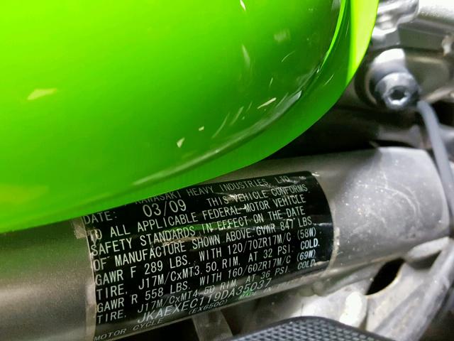 JKAEXEC119DA35037 - 2009 KAWASAKI EX650 C 绿色 照片 19