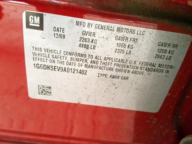 1G6DK5EV9A0121482 - 2010 CADILLAC CTS PERFOR RED photo 10