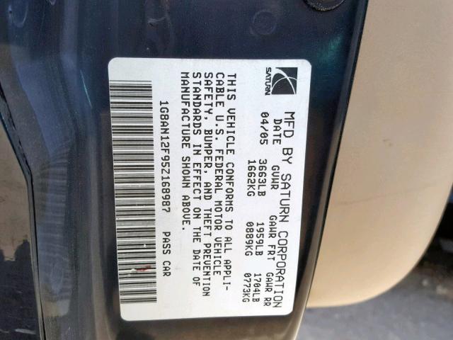 1G8AN12F95Z168987 - 2005 SATURN ION LEVEL BLACK photo 10