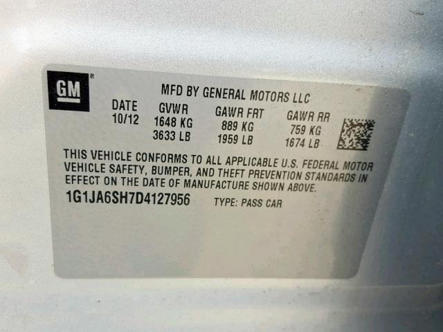 1G1JA6SH7D4127956 - 2013 CHEVROLET SONIC LS 银色 照片 10