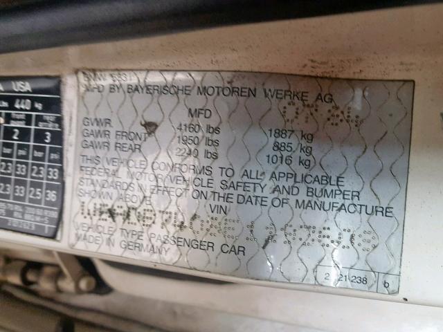 WBADB7408E1193608 - 1984 BMW 533 I WHITE photo 10