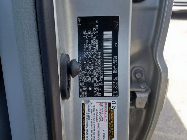 JTEDP21AX40021603 - 2004 TOYOTA HIGHLANDER SILVER photo 10