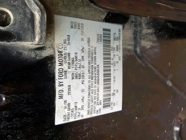 2FMDK48C38BA59535 - 2008 FORD EDGE SEL BLACK photo 10