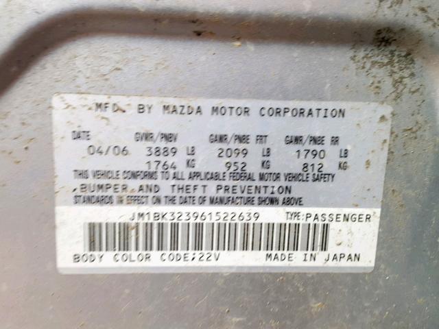 JM1BK323961522639 - 2006 MAZDA 3 S GRAY photo 10