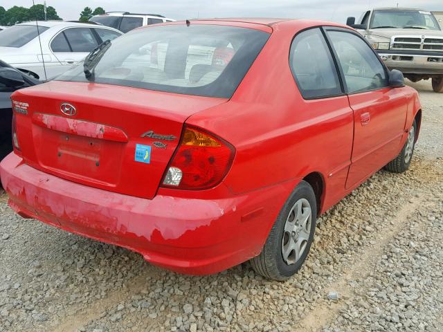 KMHCG35C85U358956 - 2005 HYUNDAI ACCENT GS RED photo 4