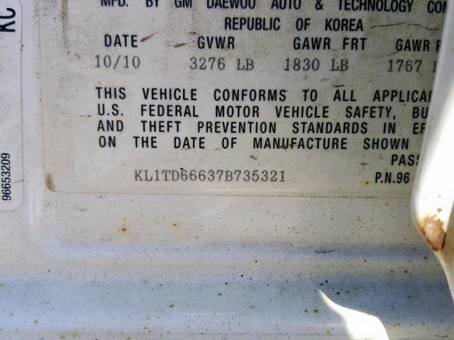 KL1TD66637B735321 - 2007 CHEVROLET AVEO BASE Ağ foto 10