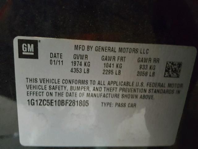 1G1ZC5E10BF281805 - 2011 CHEVROLET MALIBU 1LT BLACK photo 10